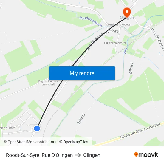 Roodt-Sur-Syre, Rue D'Olingen to Olingen map
