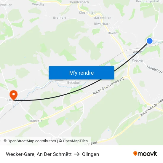 Wecker-Gare, An Der Schmëtt to Olingen map