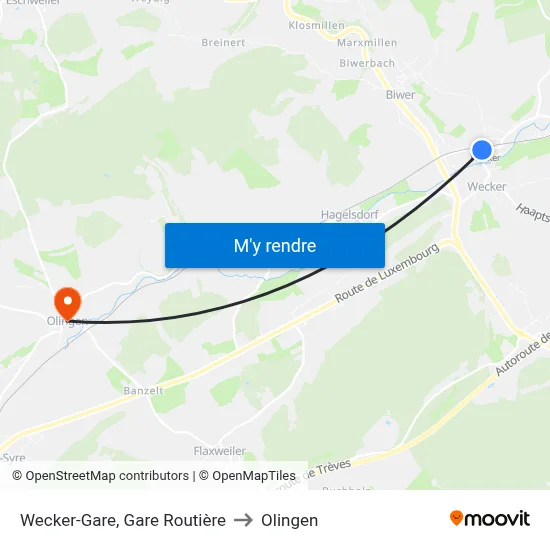 Wecker-Gare, Gare Routière to Olingen map