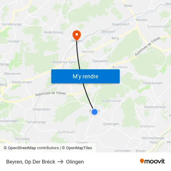 Beyren, Op Der Bréck to Olingen map