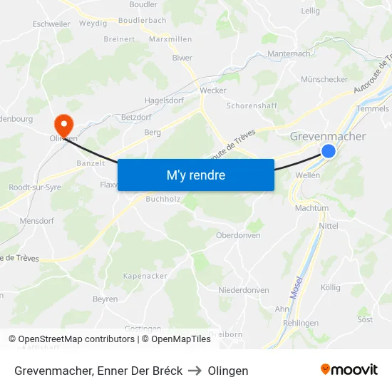 Grevenmacher, Enner Der Bréck to Olingen map
