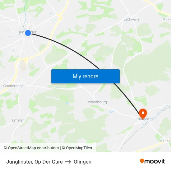Junglinster, Op Der Gare to Olingen map