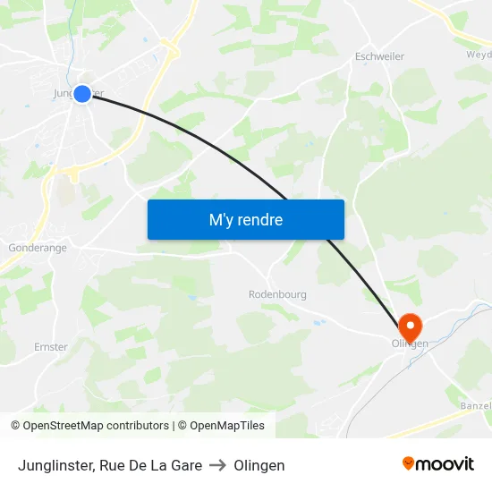 Junglinster, Rue De La Gare to Olingen map