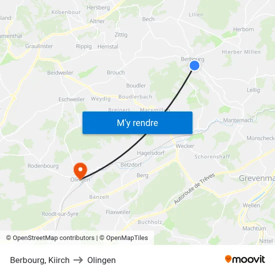 Berbourg, Kiirch to Olingen map