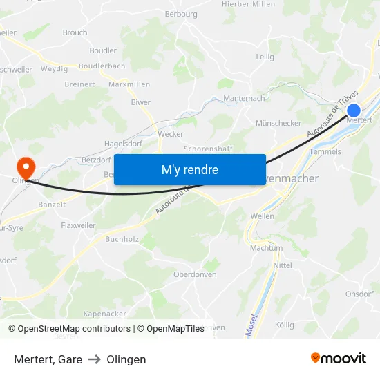 Mertert, Gare to Olingen map