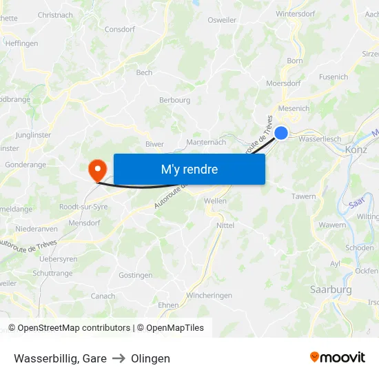 Wasserbillig, Gare to Olingen map