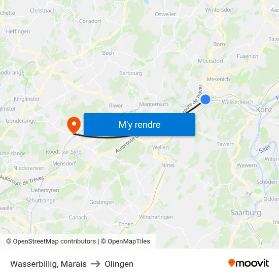 Wasserbillig, Marais to Olingen map