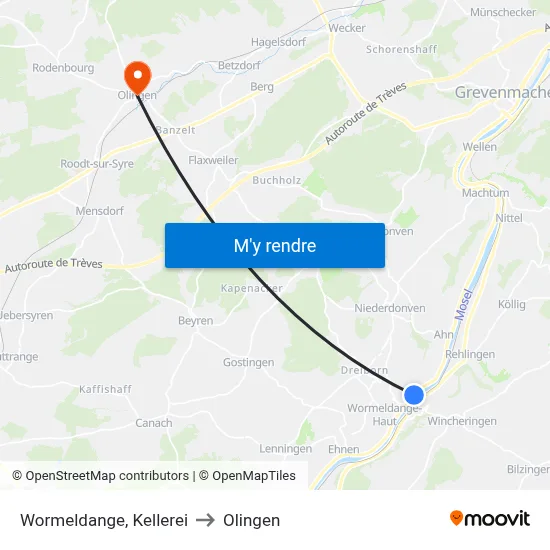 Wormeldange, Kellerei to Olingen map