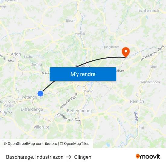 Bascharage, Industriezon to Olingen map