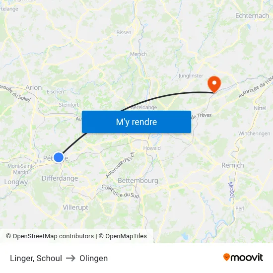 Linger, Schoul to Olingen map