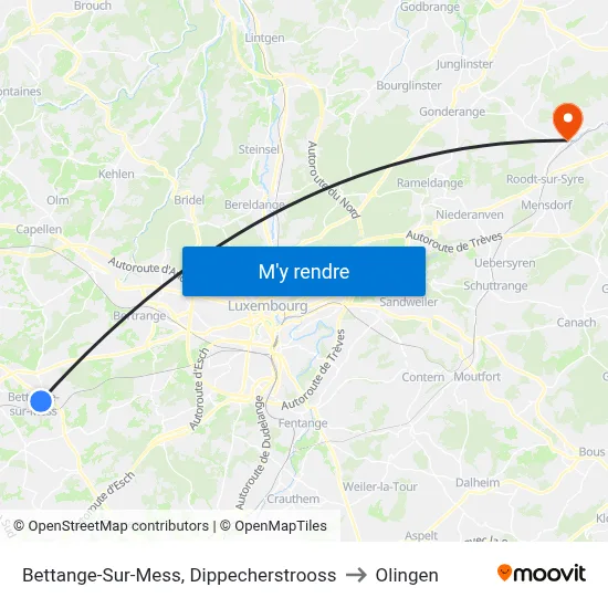Bettange-Sur-Mess, Dippecherstrooss to Olingen map