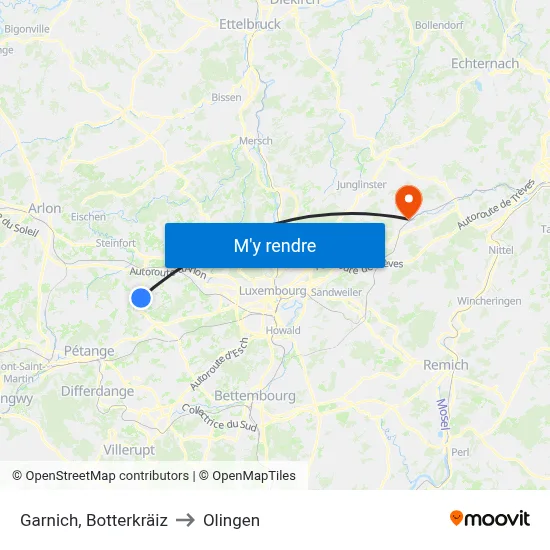 Garnich, Botterkräiz to Olingen map