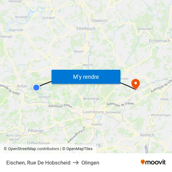 Eischen, Rue De Hobscheid to Olingen map