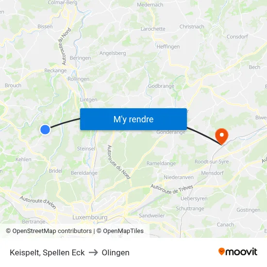 Keispelt, Spellen Eck to Olingen map