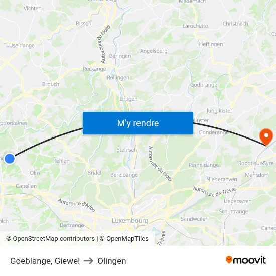 Goeblange, Giewel to Olingen map