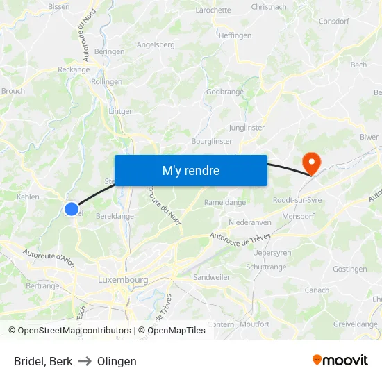 Bridel, Berk to Olingen map