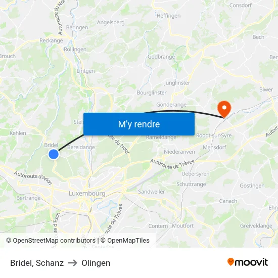 Bridel, Schanz to Olingen map