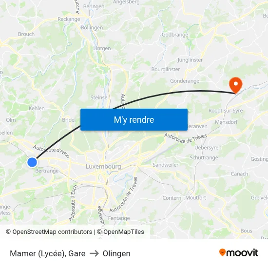 Mamer (Lycée), Gare to Olingen map