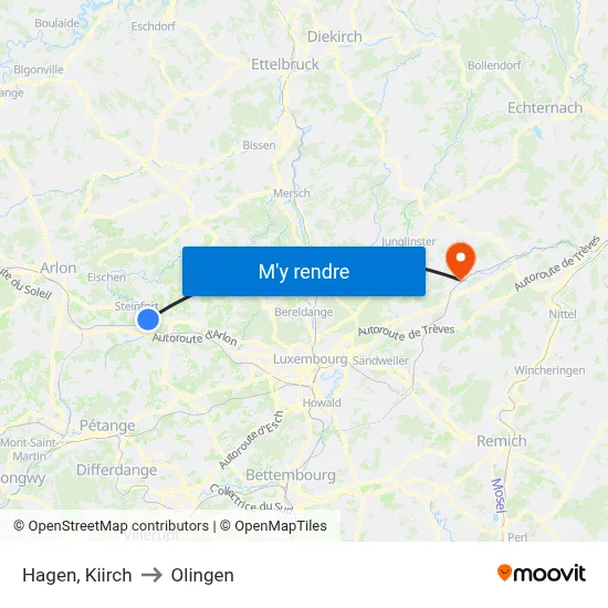 Hagen, Kiirch to Olingen map