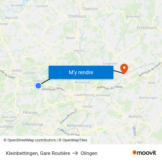 Kleinbettingen, Gare Routière to Olingen map
