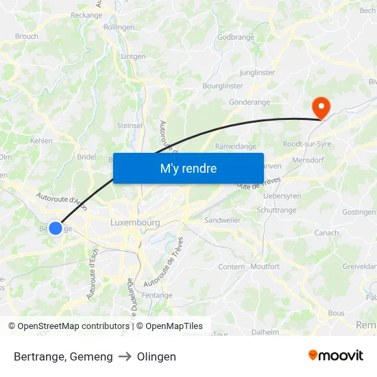 Bertrange, Gemeng to Olingen map