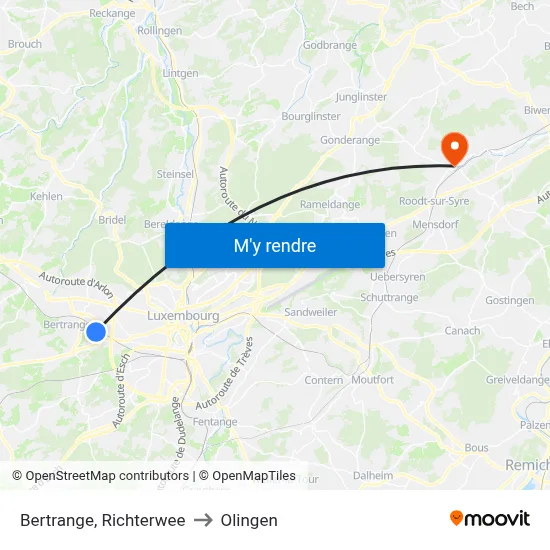 Bertrange, Richterwee to Olingen map