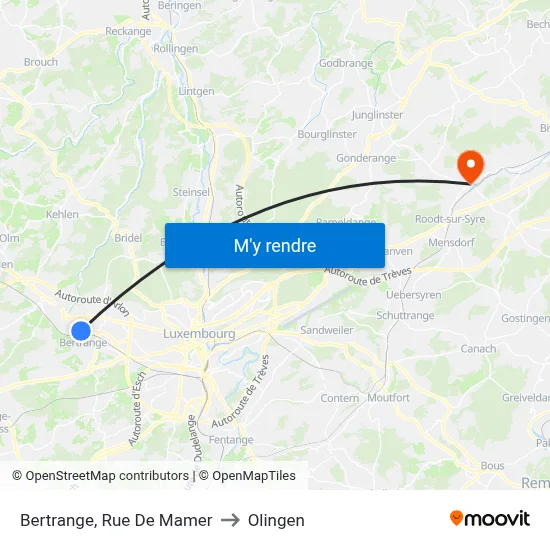 Bertrange, Rue De Mamer to Olingen map