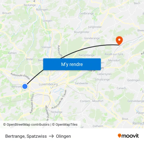 Bertrange, Spatzwiss to Olingen map