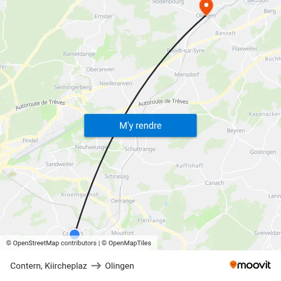 Contern, Kiircheplaz to Olingen map