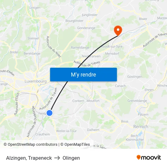 Alzingen, Trapeneck to Olingen map