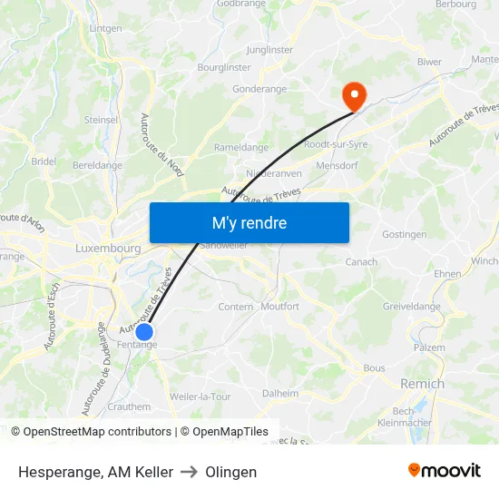 Hesperange, AM Keller to Olingen map
