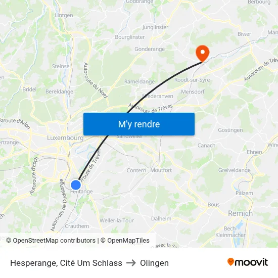 Hesperange, Cité Um Schlass to Olingen map