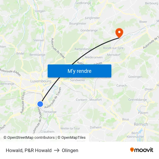Howald, P&R Howald to Olingen map
