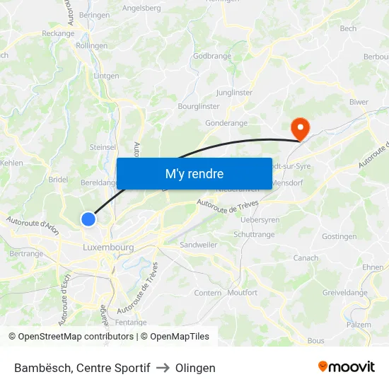 Bambësch, Centre Sportif to Olingen map