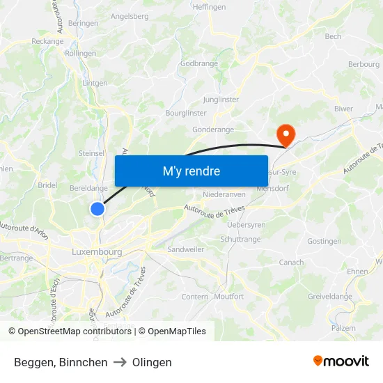 Beggen, Binnchen to Olingen map