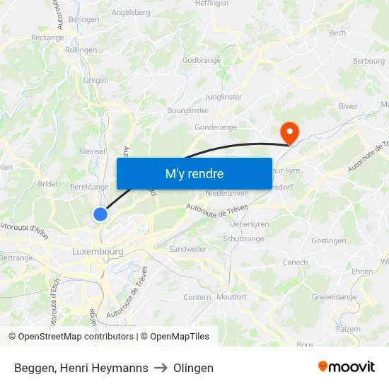 Beggen, Henri Heymanns to Olingen map