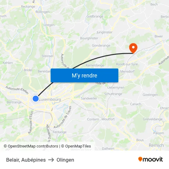 Belair, Aubépines to Olingen map