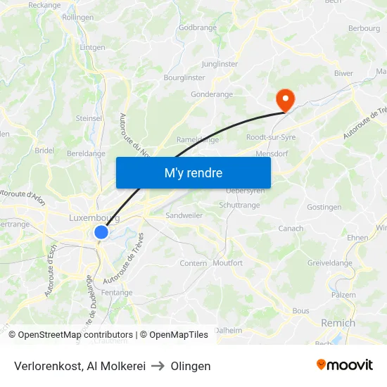 Verlorenkost, Al Molkerei to Olingen map