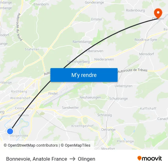 Bonnevoie, Anatole France to Olingen map