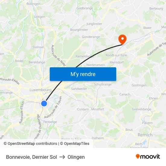 Bonnevoie, Dernier Sol to Olingen map