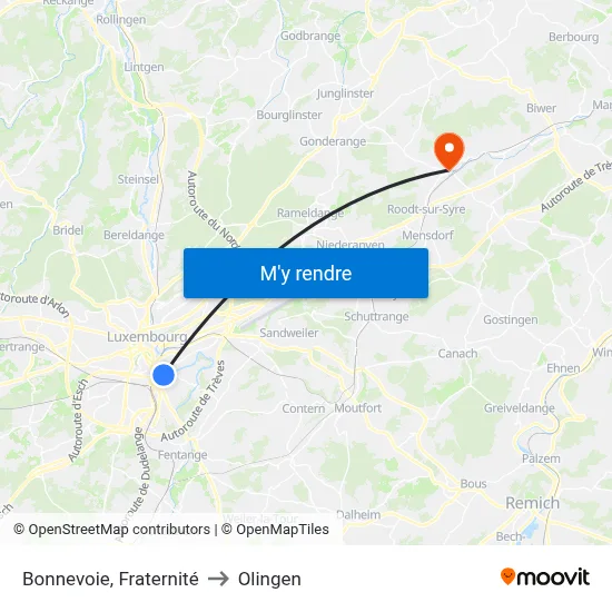 Bonnevoie, Fraternité to Olingen map