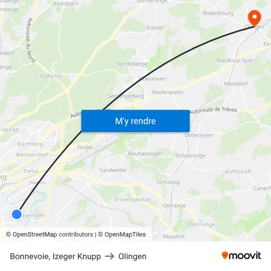 Bonnevoie, Izeger Knupp to Olingen map