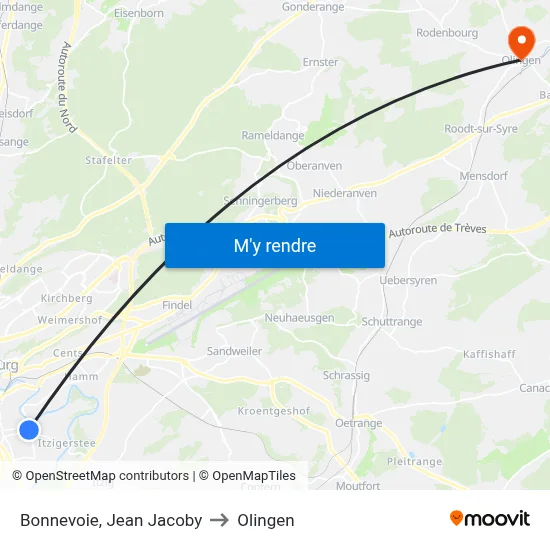 Bonnevoie, Jean Jacoby to Olingen map