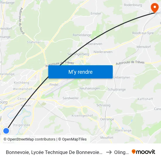 Bonnevoie, Lycée Technique De Bonnevoie/Quais to Olingen map