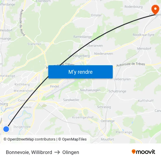 Bonnevoie, Willibrord to Olingen map
