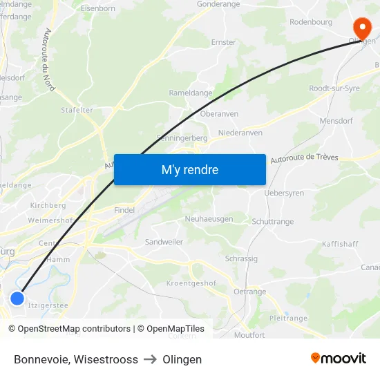 Bonnevoie, Wisestrooss to Olingen map