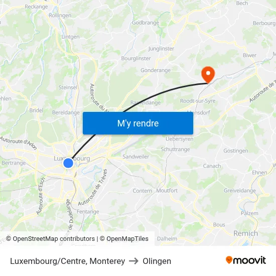 Luxembourg/Centre, Monterey to Olingen map