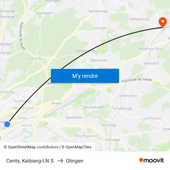 Cents, Kéibierg-I.N.S. to Olingen map