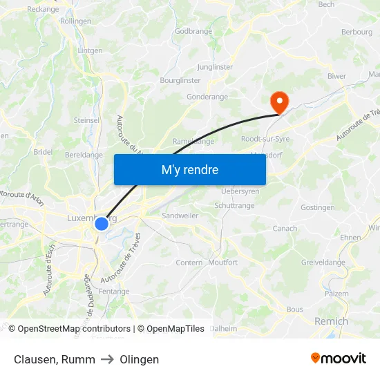 Clausen, Rumm to Olingen map