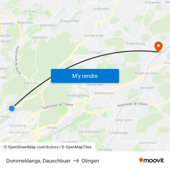 Dommeldange, Dauschbuer to Olingen map